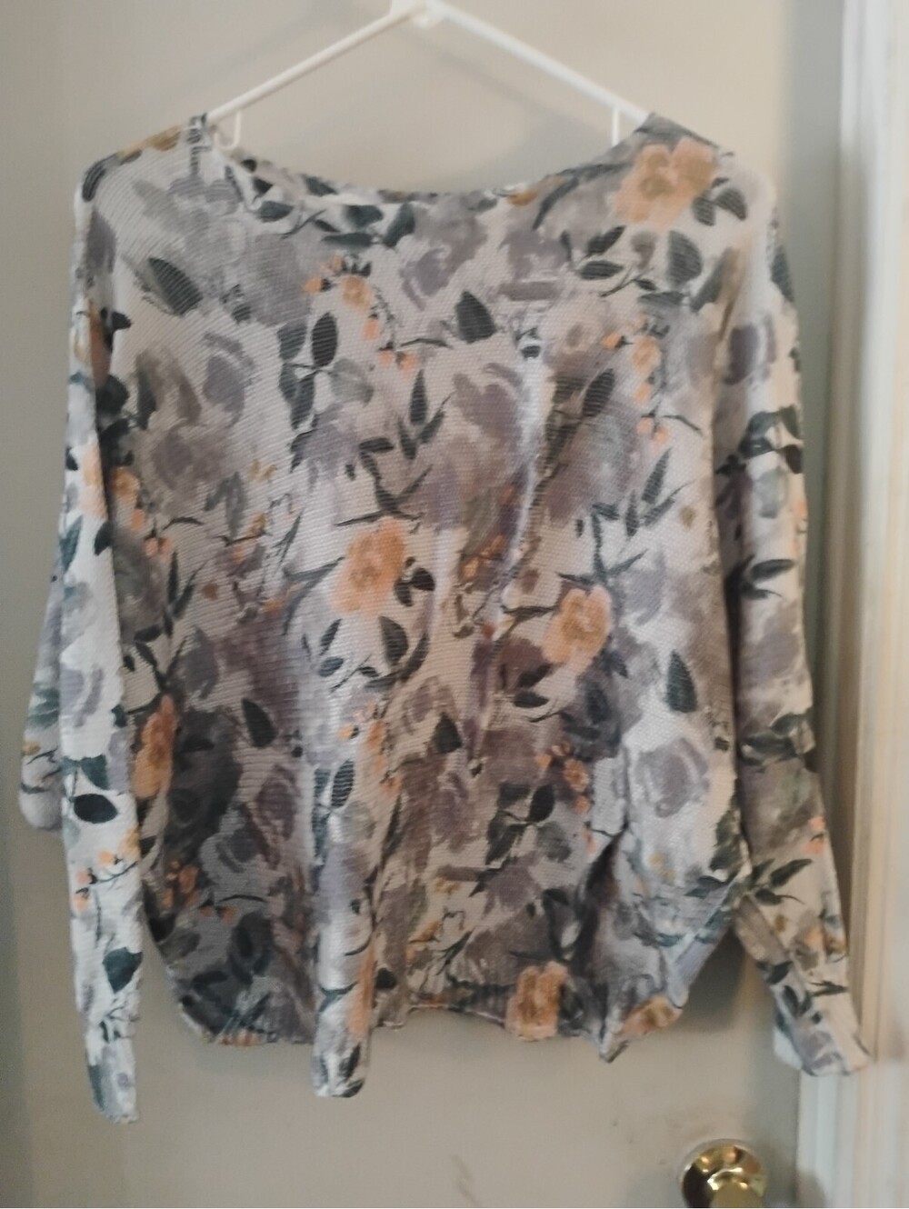 Luisa Ricci Made in Italy Floral Knit Long Sleeve Top Gray Yellow L